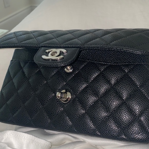 HOLD* Chanel CF classic flap bag small black calf skin sliver - Picture 4 of 10